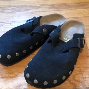 Navy Studded Birkenstock Clogs
